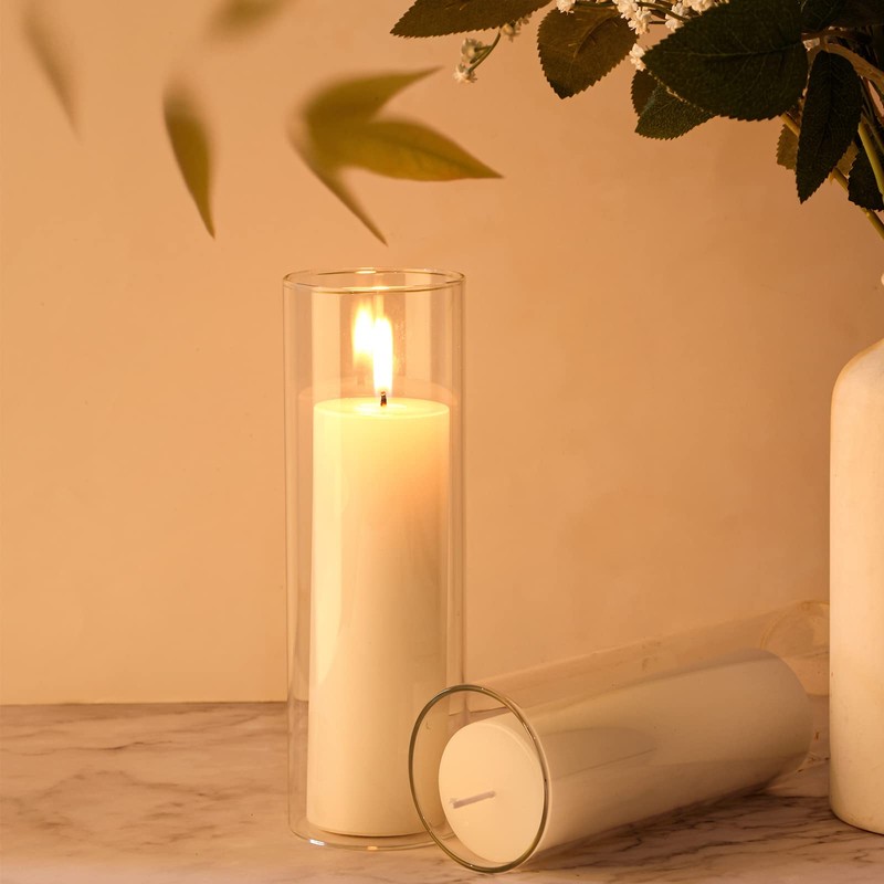 Didaey 3 Sets White Pillar Candles and Glass Candle Holders,
