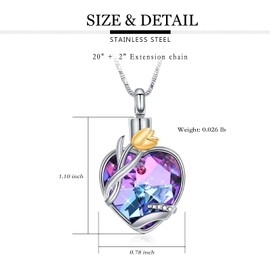 Yinplsmemory Crystal Love Heart Urn Ashes Necklace for Women Mom Memorial Ashes Keepsake Cremation Jewelry with Tulip Flower