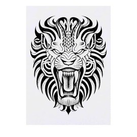 'Roaring Tribal Lion Portrait' Temporary Tattoo - Water Resistant, Skin-Safe, Non-Toxic Transfer (TO00085539)