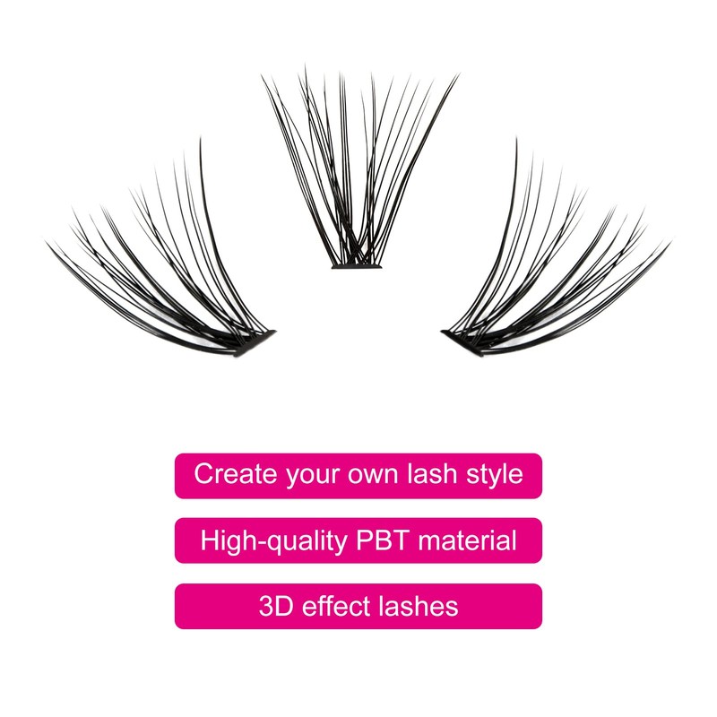 Fadlash Cluster Eyelashes, 40 Roots, 0.07mm, D-curl, 12mm, Medium Length,