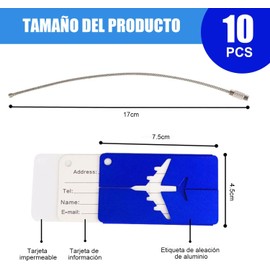 Etiqueta para Equipaje Impermeable, 10 Identificador de Maletas de Viaje, con Tarjeta de Papel y Anillo de Bloqueo de Acero Inoxidable. Luggage Tag, para Equipaje de Avión, Viaje Bolso, Maleta