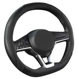 West Llama Flat Bottom Car Steering Wheel Cover for Nissan,D Shaped Steering Wheel Cover for Rogue,Altima,Kicks (Black-Standard Size)