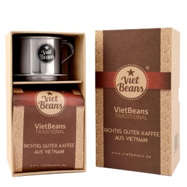 VietBeans Traditional - Beautiful Coffee Gift in Solid Packaging - Ground Roasted Coffee - 250 g Coffee and Coffee Filter - Gift Idea for Coffee Lovers