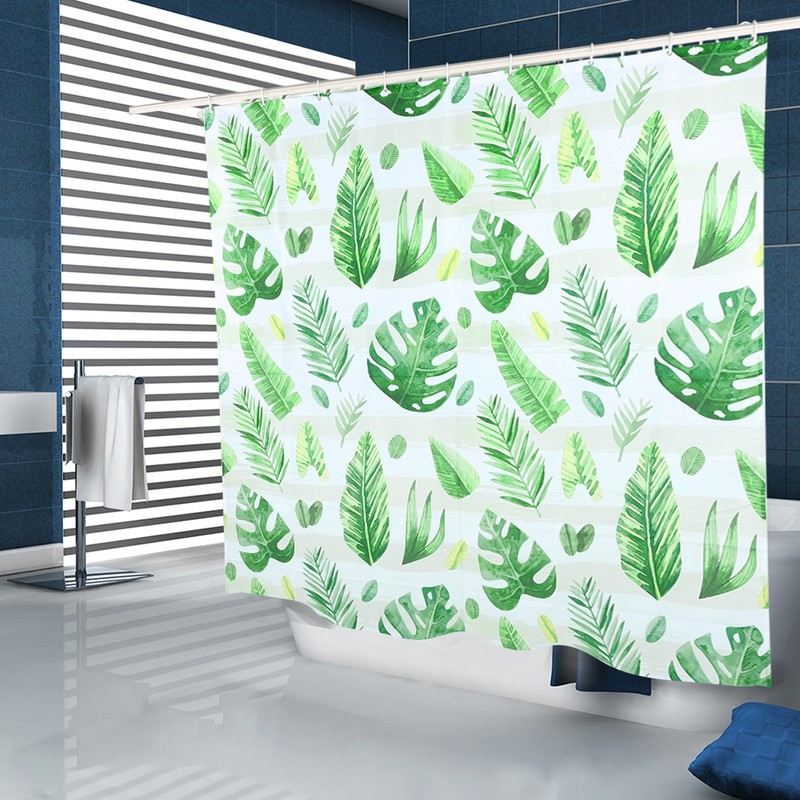 Unique Plant Leaves Pattern Shower Curtain Waterproof Mildew Proof Bathroom