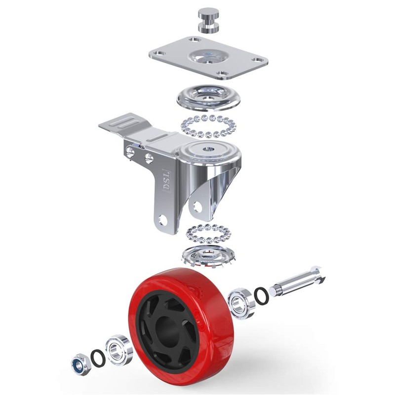 DSL 1 x Heavy Duty UNBRAKED Double Bearing 100mm Rubber