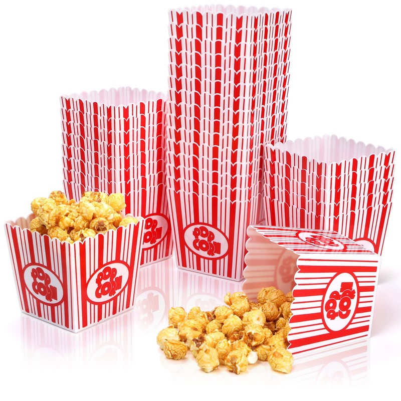Tebery 30 Pack Plastic Open-Top Popcorn Boxes Reusable Popcorn Containers