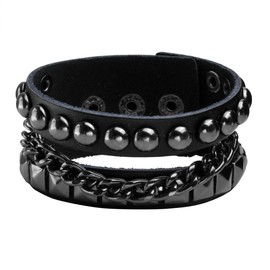 Eigso Retro Leather Punk Studded Wristband Cuff for Men Women Vintage Oldschool Chain Biker Bracelet for Man Woman