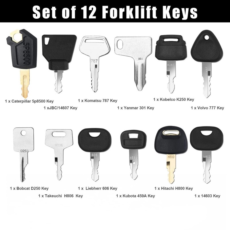 12 Pack Ignition Start Key Kit, Replacement Excavator Key Start