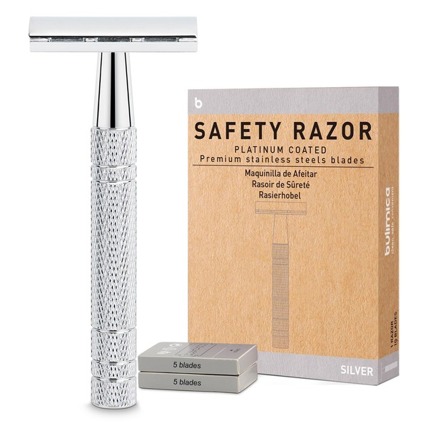 Reusable Double Edge Safety Razor for Women, Single Blade Razors for Men, with 10 Platinum Coated Stainless Steel Razor Blades, Metal DE Razor for a Close Smooth Shave, Sustainable Living Choice