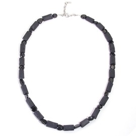 Black Tourmaline Beaded Necklaces for Men, COLORFEY Protection Crystal Bracelet Raw Tourmaline Stone Necklace Ideal Gift for Him, Masculine Black Jewelry for Men With Adjustable Stainless Steel Chain