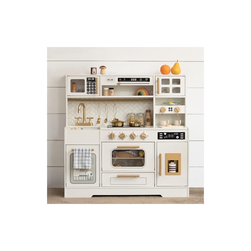 Wooden Play Kitchen for Kids– Realistic Appliances, Smart Storage &