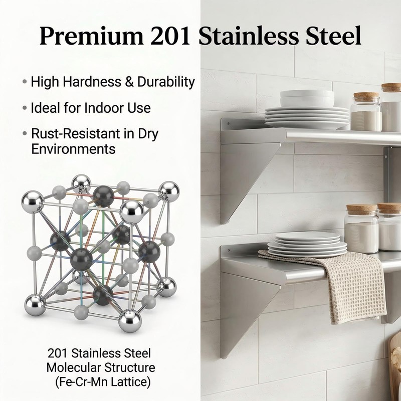 KUARBARR Stainless Steel Shelf Wall-Mounted Stainless Steel Wall Shelf 12