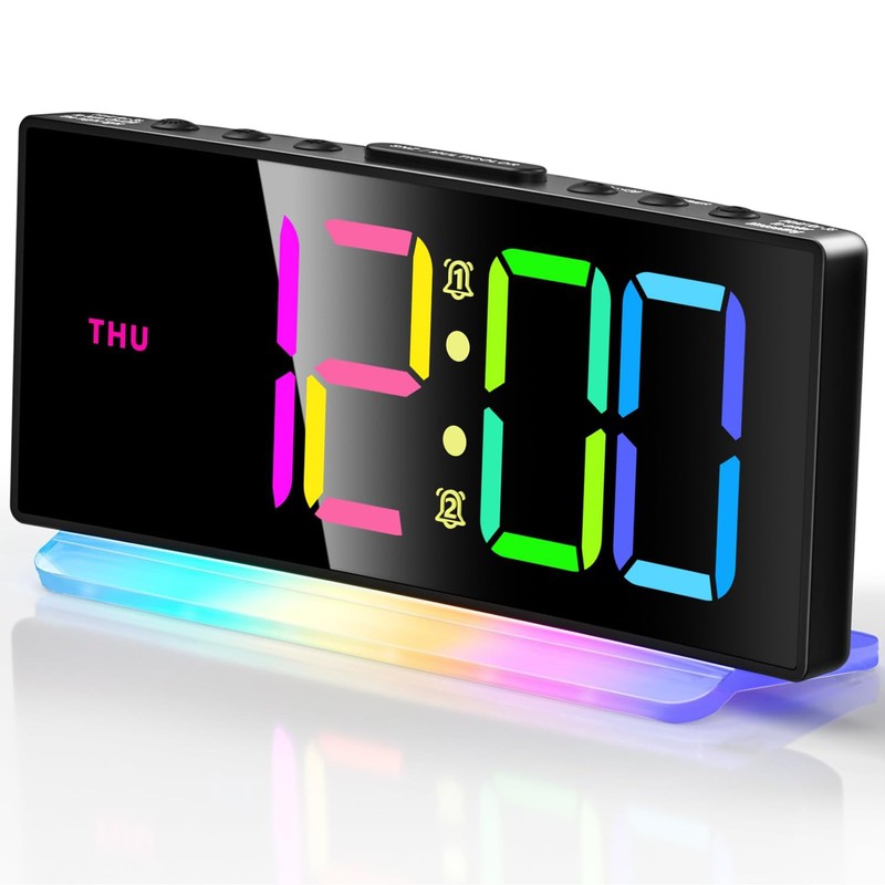 Digital Alarm Clock for Bedroom, Digital Clock with Curved Design,