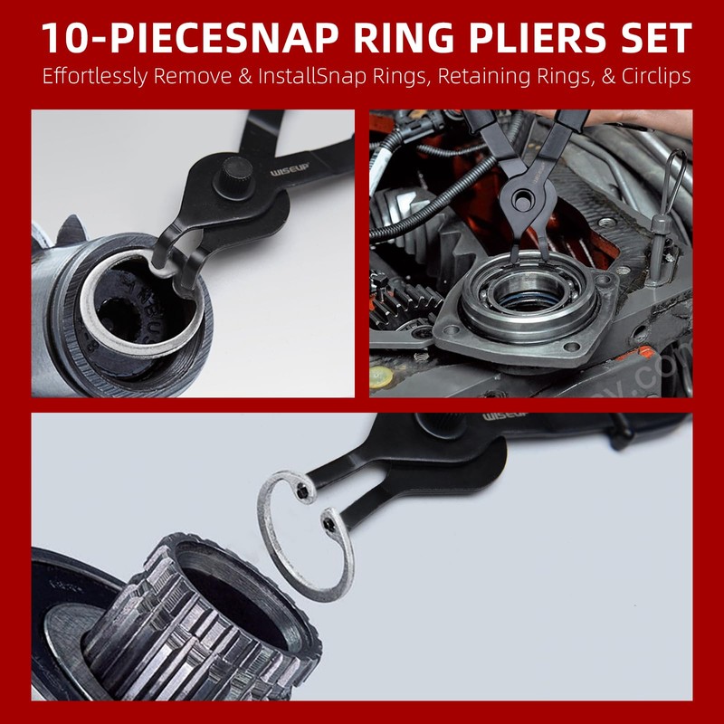 WISEUP 10-Piece Snap Ring Pliers Set, Heavy Duty Internal/External Circlip
