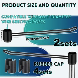 MorningRo 2 Pcs Wire Shelf Hooks Post Utility Hook Wire Shelving Accessories Chrome Plated Steel Hanger with a Rubber Cap for Hanging Pots Kitchenware Clothes (Black)