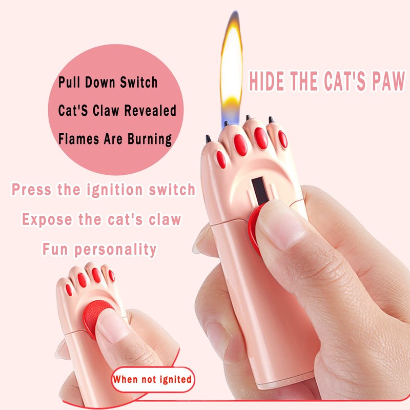 MYCHUS Windproof Lighter, Cool, Cute Cat Paw Design, Fillable, Adjustable,