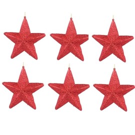 Gisela Graham Red Glitter Acrylic 3d Star Christmas Decorations, Set of 6