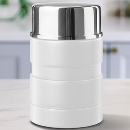 Earth&ME Stainless Steel Thermo For Hot Food 17OZ with Folding Spoon, Vacuum Insulated Food Container, Soup Thermo with Wide Mouth, Insulated Food Jar for Hot & Cold Food, White