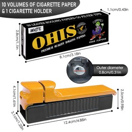 10 Premium Slim Long Paper+Tips,10 Heftchen a Blatt+32 Tips Zigarettenpapier,Stopfmaschine,Gelb(10x32/32)