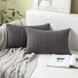 MIULEE Set of 2 Corduroy Cushion Covers, Decorative Cushion Covers, Sofa Cushion, Decorative Couch Cushion Cover, Soft, for Living Room, Bedroom, 16 x 24 Inches, 40 x 60 cm, Grey