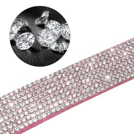 Avenpets Full Rhinestone Dog Collar Leash Set Soft Suede Collar Leash Set with Full Crystal Diamond Adjustable Dazzling Sparkling Collar Set for Pet Dogs Cats, Pink, XXS:6-8.3"(15-21cm) Neck