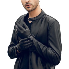 YISEVEN Men's Touchscreen Warm Fur Lined Sheepskin Leather Gloves Lattice Style Skin Tight Genuine Winter Fleece Hand Heated Lining Dress Driving Motorcycle Luxury Work Gifts, Black 11.0"/XXXL