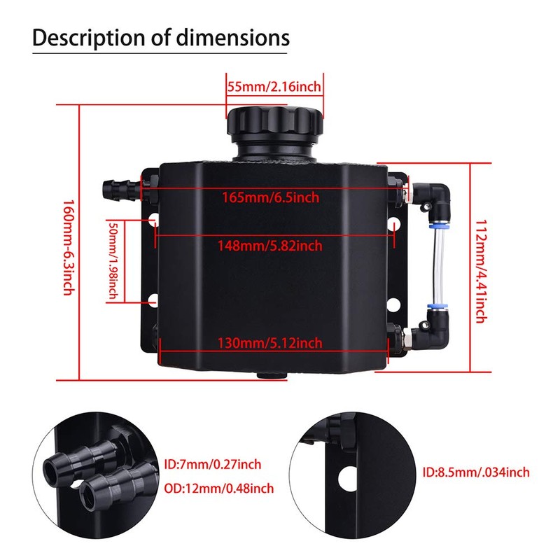 EVIL ENERGY Overflow Tank,Coolant Radiator Tank,Reservoir Expansion,Universal 1L Aluminum Black
