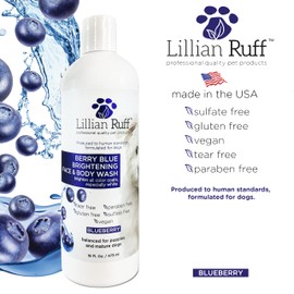 Lillian Ruff Berry Blue Brightening Face and Body Wash for Dogs - Blueberry Shampoo - Remove Tear Stains, Hydrate Dry Itchy Skin, Add Shine & Luster to Coats (Berry Blue Shampoo & Waterless Set)