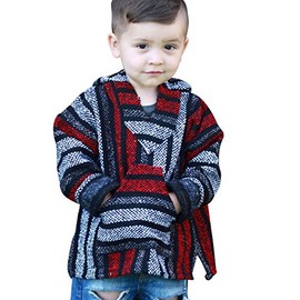 Youth Kids Childrens Mexican Baja Hoodie Pullover Sweater Unisex Boys Girls (XX-Small (1-2 years), Red/Gray)