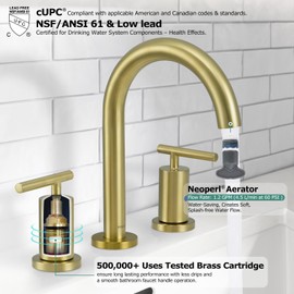 PARLOS 2-Handle Widespread 8 inch Bathroom Sink Faucet 3 Hole with cUPC Faucet Supply Lines, Brushed Gold, 1.2GPM, 1437408PD