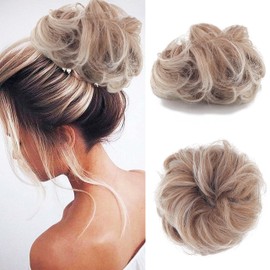 Gairyan Hairpiece with Elastic Band, Bun Hairpiece, Curly Hair Scrunchie with Hair Extensions, Synthetic Ponytail Hairpieces, Messy Bun Hair Bun Updo Hairstyles, Strawberry Blonde, Ombre, Platinum