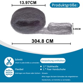 2 Rolls Mice Steel Wool, 3 m Steel Wool Against Mice for Holes, Cracks, Wall and Windows, Easy to Cut Mice Away Steel Wire Wool with Gloves