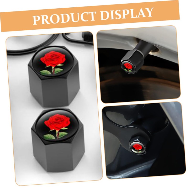 Zerodeko 4pcs Cute Red Rose Tire Valve Stem Caps Dustproof