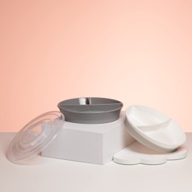 Twistshake 2X Baby Divided Plate with Airtight Lid | Divided Plate for Children | BPA-Free Weaning Plate | Feeding Plate | White Grey