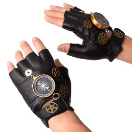 GRACEART Steampunk Gloves for Men Fingerless Mittens, Compass