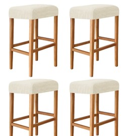 HFCNMY Stool Covers Rectangle,4 Pack Stretch Rectangle Bar Stool Covers Jacquard Vanity Stool Cover Washable Counter Stool Covers Saddle Seat Cover with Elastic Band for Wooden Metal Bench(Beige1)
