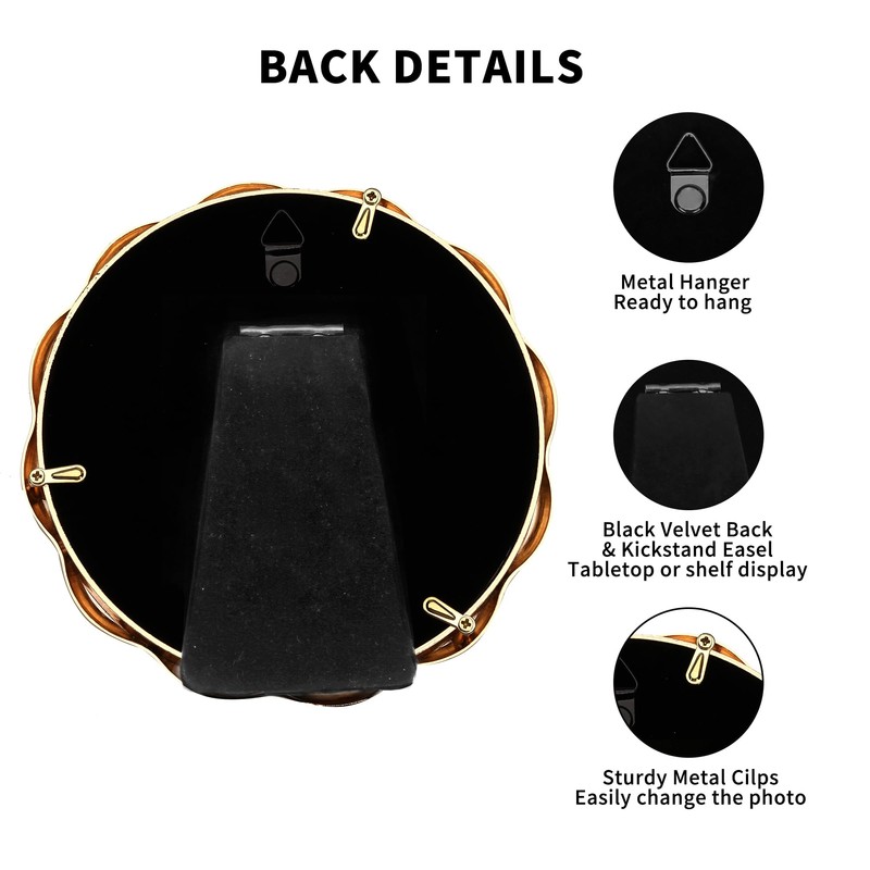 High-End Gold 5x5'' Round Zinc Alloy Picture Frames,Unique Wave Design,Heavy