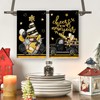Happy New Year Kitchen Towels Black Gold Gnome New Years