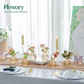 Hewory Gold Bud Vases for centerpieces: 12 Pcs Glass Amber Vase for Flowers - Mini Ribbed Vases for Wedding Baby Bridal Shower Events Decorations