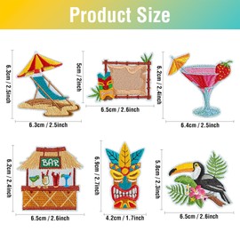 WILDREEDS 32 Pieces Summer Hawaii Iron on Patches, Colorful Hawaiian/Tropical/Tiki/Summer Pool Embroidered Patches Sew on Applique for Clothes, T-Shirt, Backpacks, Hats, Jeans, Jackets
