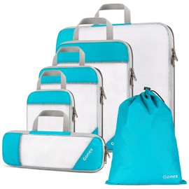 Gonex Compression Packing Cubes, 6 PCS Travel Luggage Packing Organizers with Mesh Extensible Suitcase Organiser for Travel, Blue