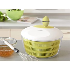 Leifheit Trend Salad Spinner Large, Healthy Eating Lettuce Spinner, Clear Serving Bowl, Colander Basket, Green and White, Dia 18.5 cm