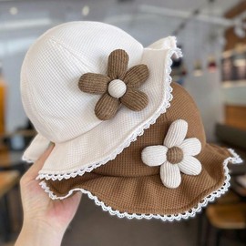 Princess Flower Fisherman Hat for Baby Girls - Western Style Sunshade (1-3 Years, 47-50cm Head Circumference) Beige Floral Lace Fisherman Hat 3ea