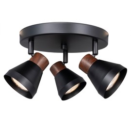 CRAFTRONOS 3-Light Modern Track Lighting Kit Black Faux Wood Accent,Adjustable GU10 Flush Mount Ceiling Fixture Pivot Multi-Directional Round Spotlight for Kitchen Bedroom Living Room Home Improvement