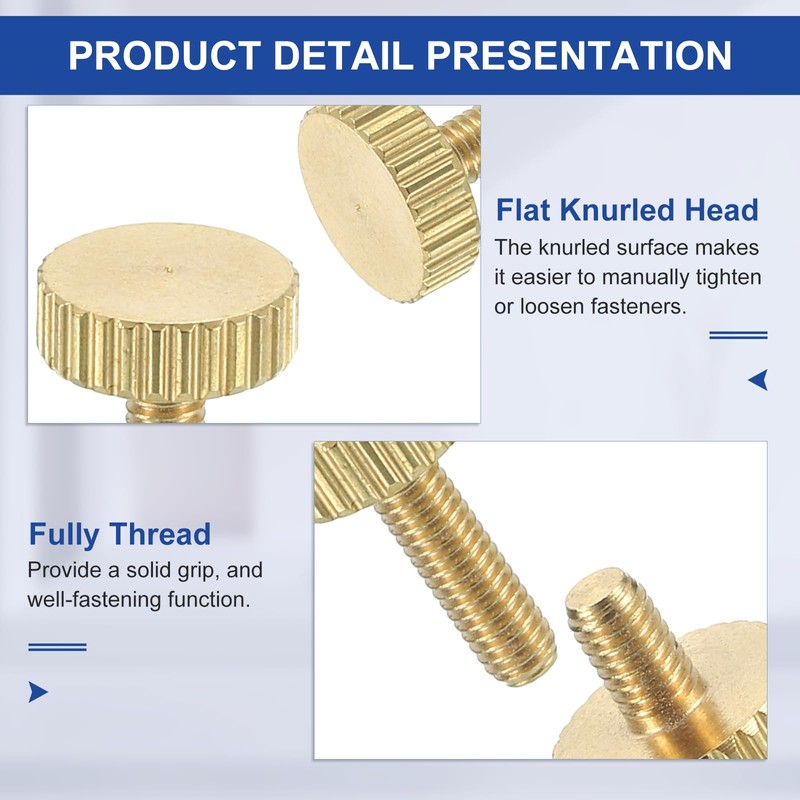 uxcell 5Pcs Brass Knurled Thumb Screws, M4x8mm Flat Stripe Bolt