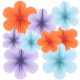 9Pcs Hanging Paper Fans, Paper Flowers Decorations, Abanicos De Papel Colgantes, Paper Floral Backdrop for Classroom Decoration, Birthdays, Rustic Weddings, Parties (Orange Purple Blue)