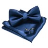 RBOCOTT Navy Blue Bow Tie Silk Bowtie and Pocket Square