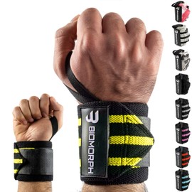 BIOMORPH Professional Wrist Wraps 54 cm for Fitness, Bodybuilding, Strength Sports & Crossfit, Wrist Wraps for Men and Women (Yellow Stripes)