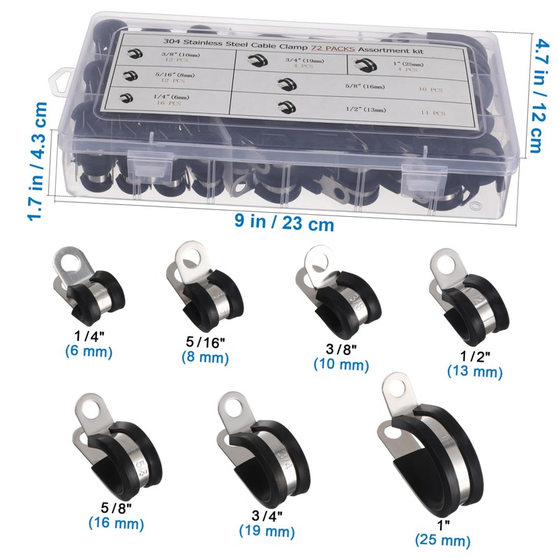 COHEALI 72 Pcs Stainless Steel Clamp Set Durable Tube Hose