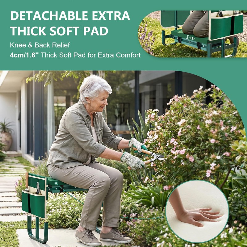 AUROPEAK 2-in-1 Garden Kneeler and Seat, Adjustable Garden Stool with